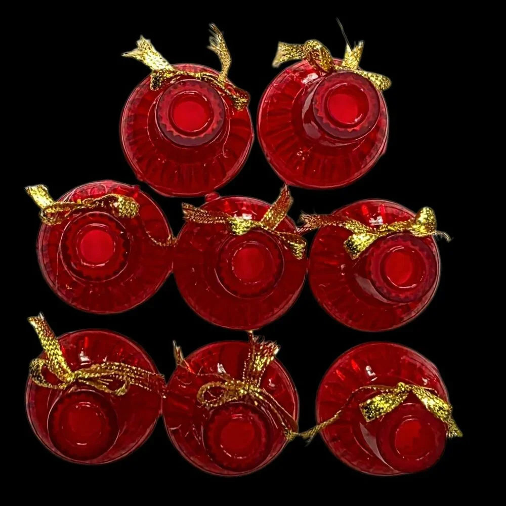8 VTG Christmas Bell String Light Cover Replacement Red Gold Bow Craft Ornament